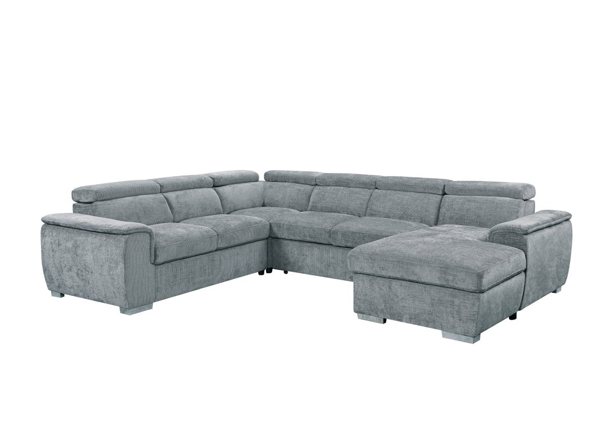 Canapé panoramique convertible avec coffre en velours chiné gris GAELLE - Angle droit - DécoInParis