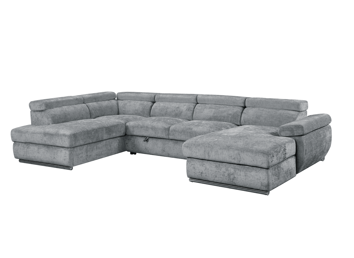 Canapé panoramique convertible avec coffre en velours chiné gris MARIANO - Angle droit - DécoInParis