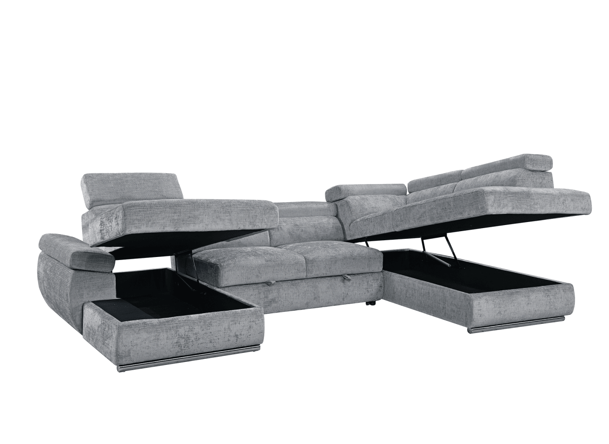 Canapé panoramique convertible avec coffre en velours chiné gris MARIANO - Angle gauche - DécoInParis