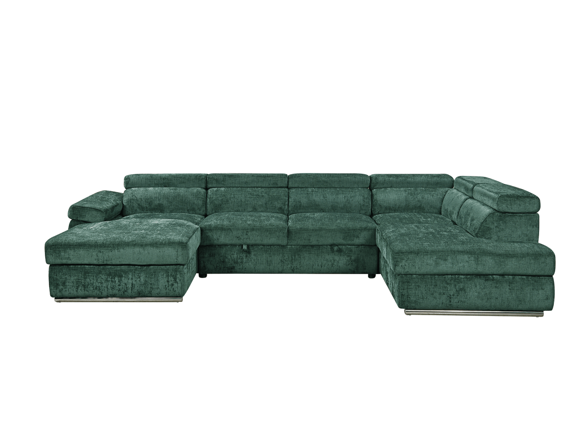 Canapé panoramique convertible avec coffre en velours chiné vert olive MARIANO - Angle gauche - DécoInParis