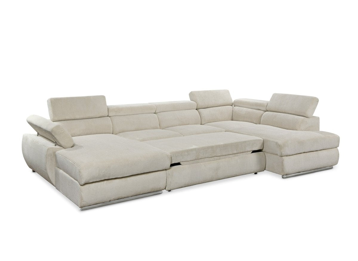 Canapé panoramique convertible avec coffre en velours côtelé épais beige MARIANO - Angle gauche - DécoInParis