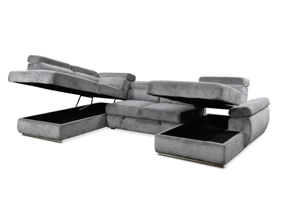 Canapé panoramique convertible avec coffre en velours côtelé épais gris MARIANO - Angle droit - DécoInParis
