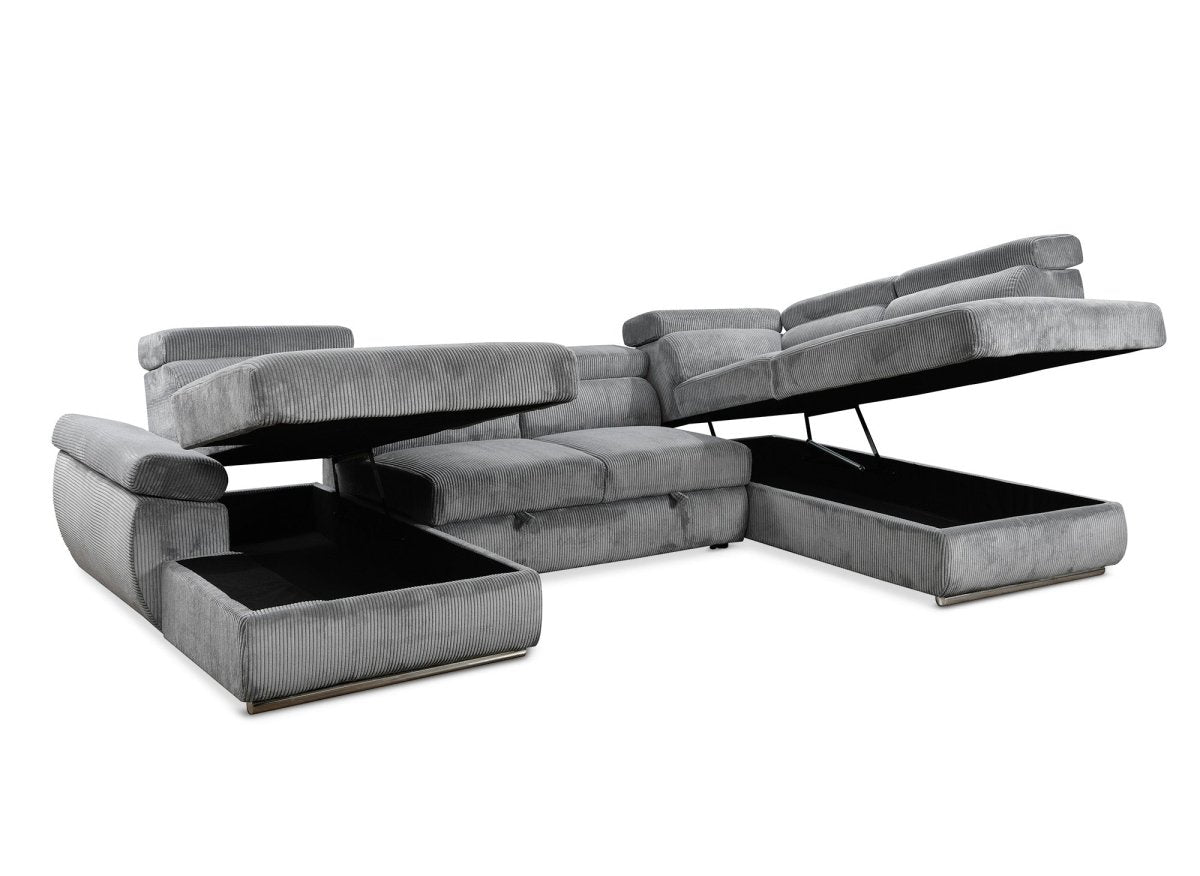 Canapé panoramique convertible avec coffre en velours côtelé épais gris MARIANO - Angle gauche - DécoInParis