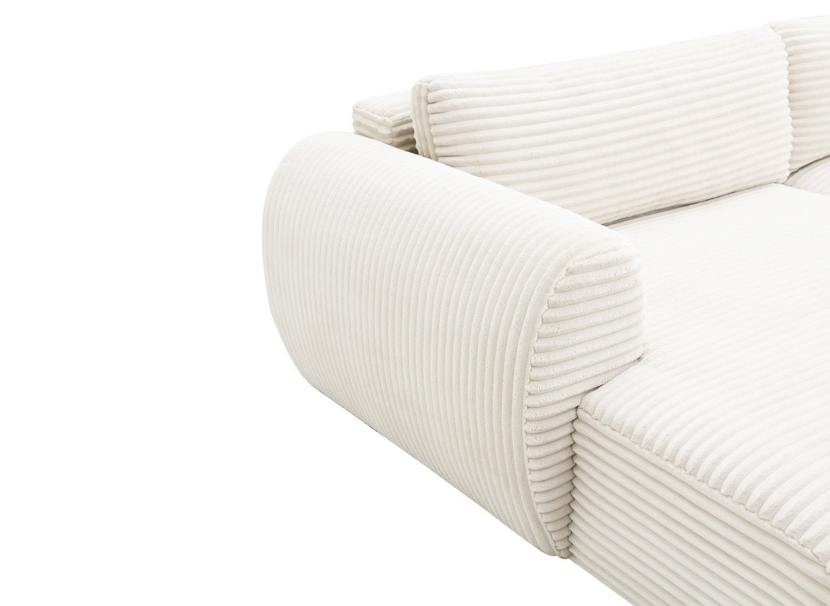 Canapé panoramique convertible avec coffre en velours gros côtelé beige TILDA - Angle droit - DécoInParis