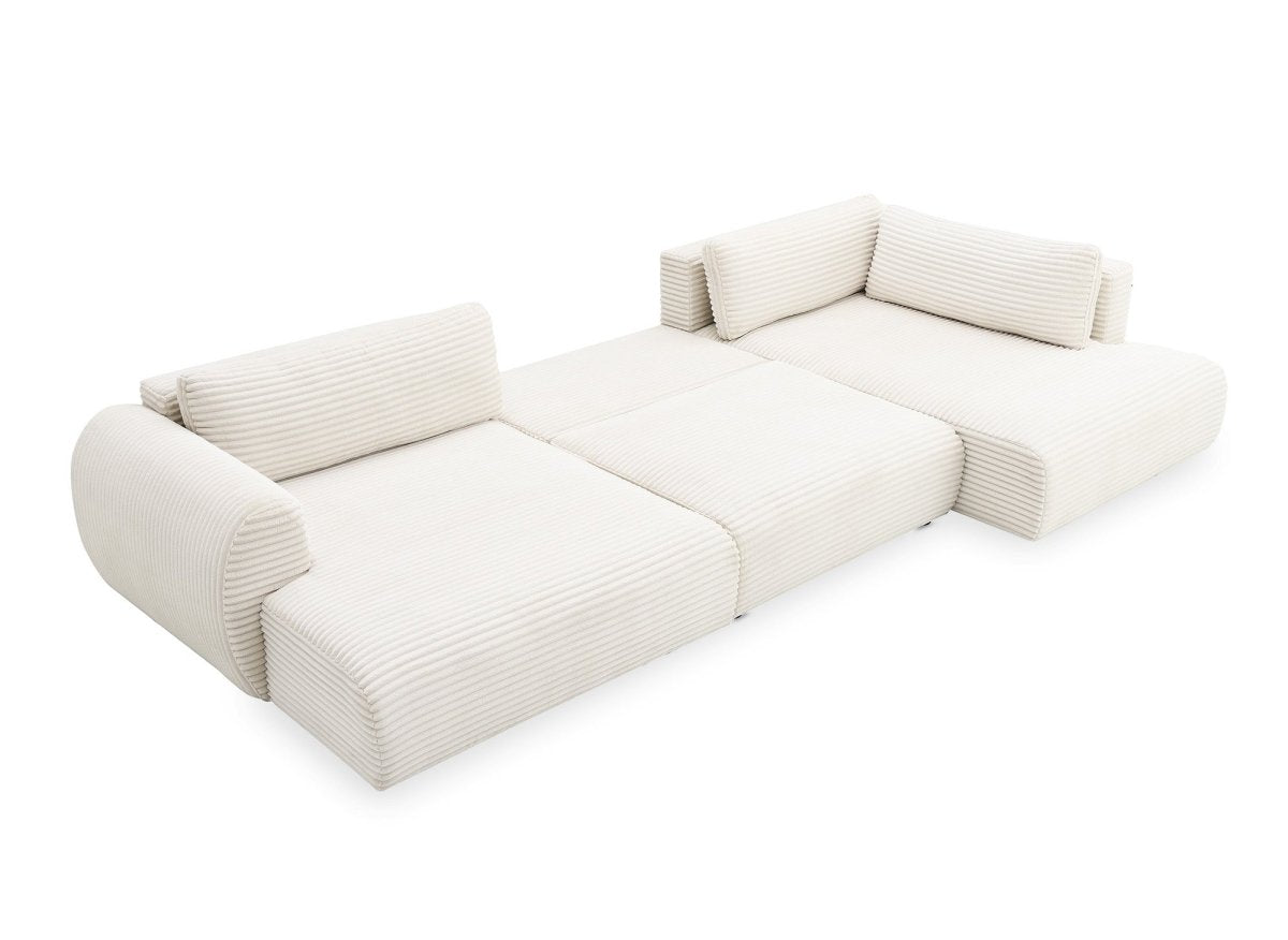 Canapé panoramique convertible avec coffre en velours gros côtelé beige TILDA - Angle droit - DécoInParis