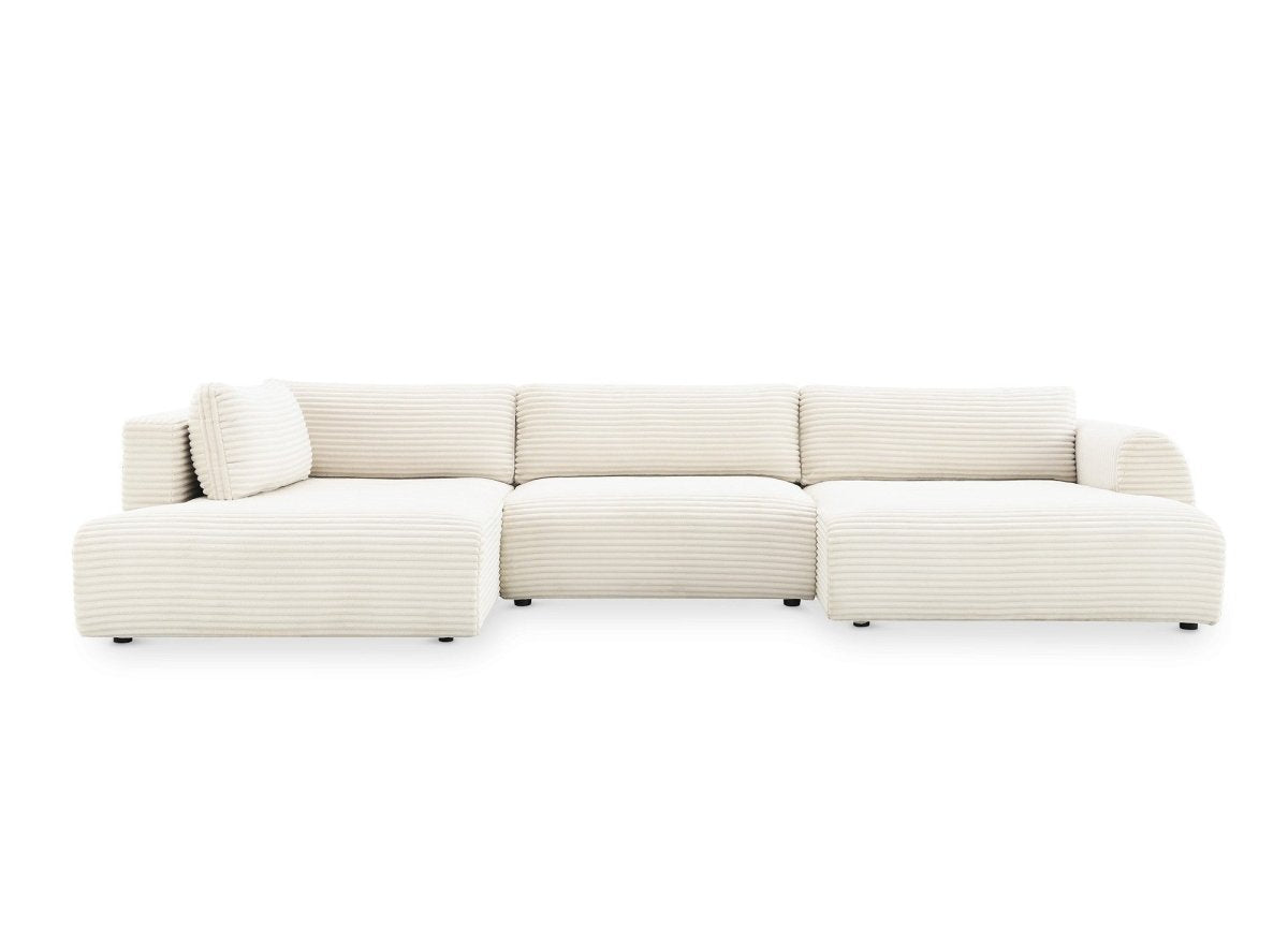 Canapé panoramique convertible avec coffre en velours gros côtelé beige TILDA - Angle gauche - DécoInParis