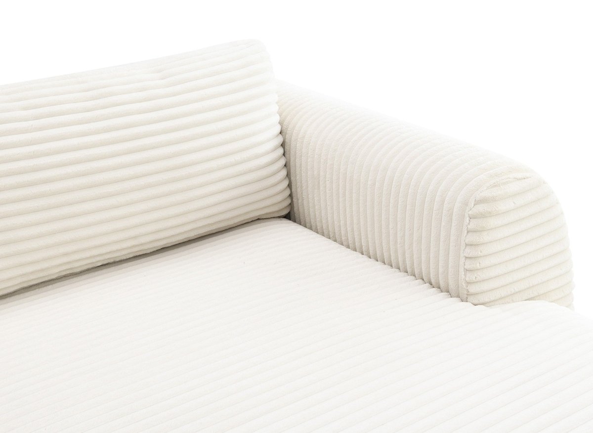 Canapé panoramique convertible avec coffre en velours gros côtelé beige TILDA - Angle gauche - DécoInParis