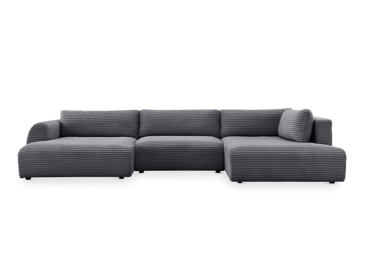 Canapé panoramique convertible avec coffre en velours gros côtelé gris TILDA - Angle droit - DécoInParis