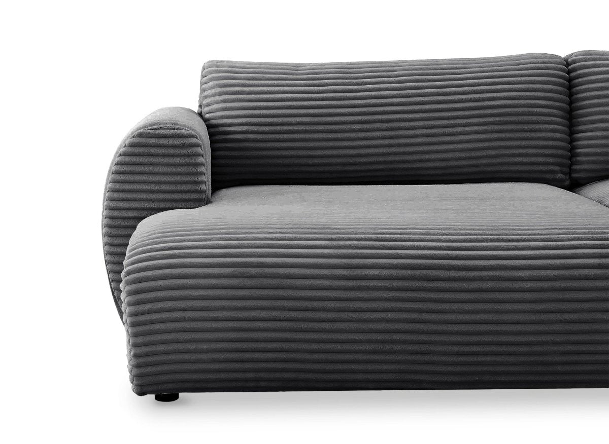 Canapé panoramique convertible avec coffre en velours gros côtelé gris TILDA - Angle droit - DécoInParis