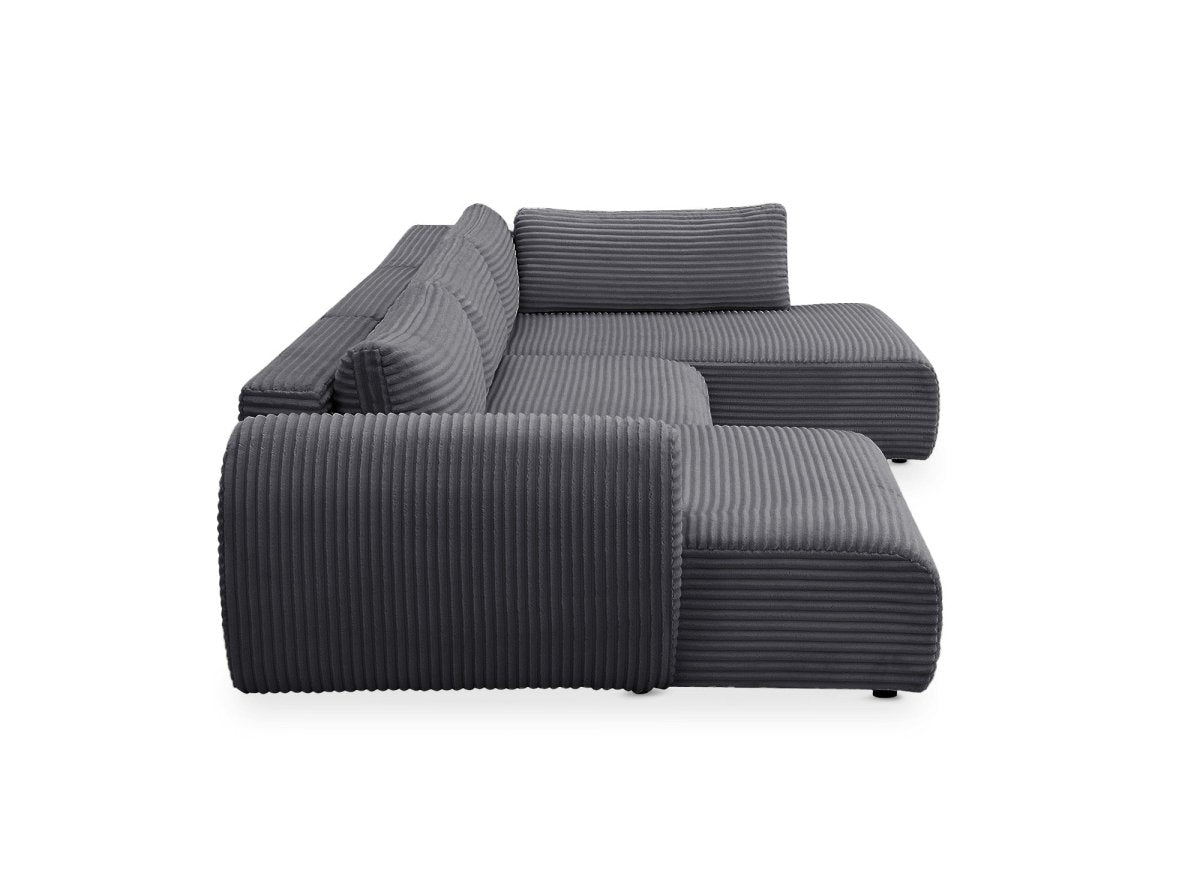 Canapé panoramique convertible avec coffre en velours gros côtelé gris TILDA - Angle droit - DécoInParis