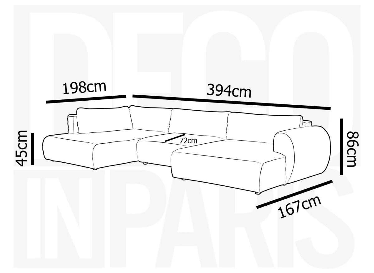 Canapé panoramique convertible avec coffre en velours gros côtelé gris TILDA - Angle gauche - DécoInParis