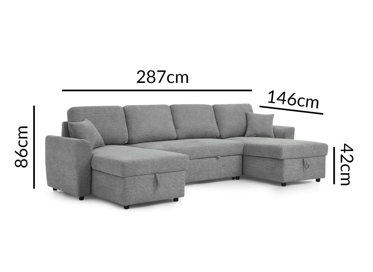 Canapé panoramique convertible avec coffres en tissu bouclette gris ADRYEN - DécoInParis