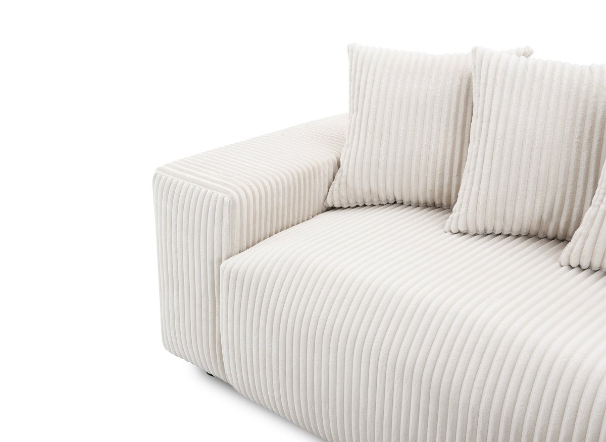 Canapé panoramique réversible convertible avec coffre en velours côtelé épais beige NOELIA - DécoInParis