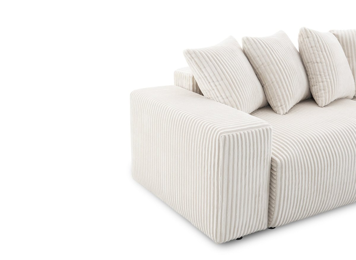 Canapé panoramique réversible convertible avec coffre en velours côtelé épais beige NOELIA - DécoInParis