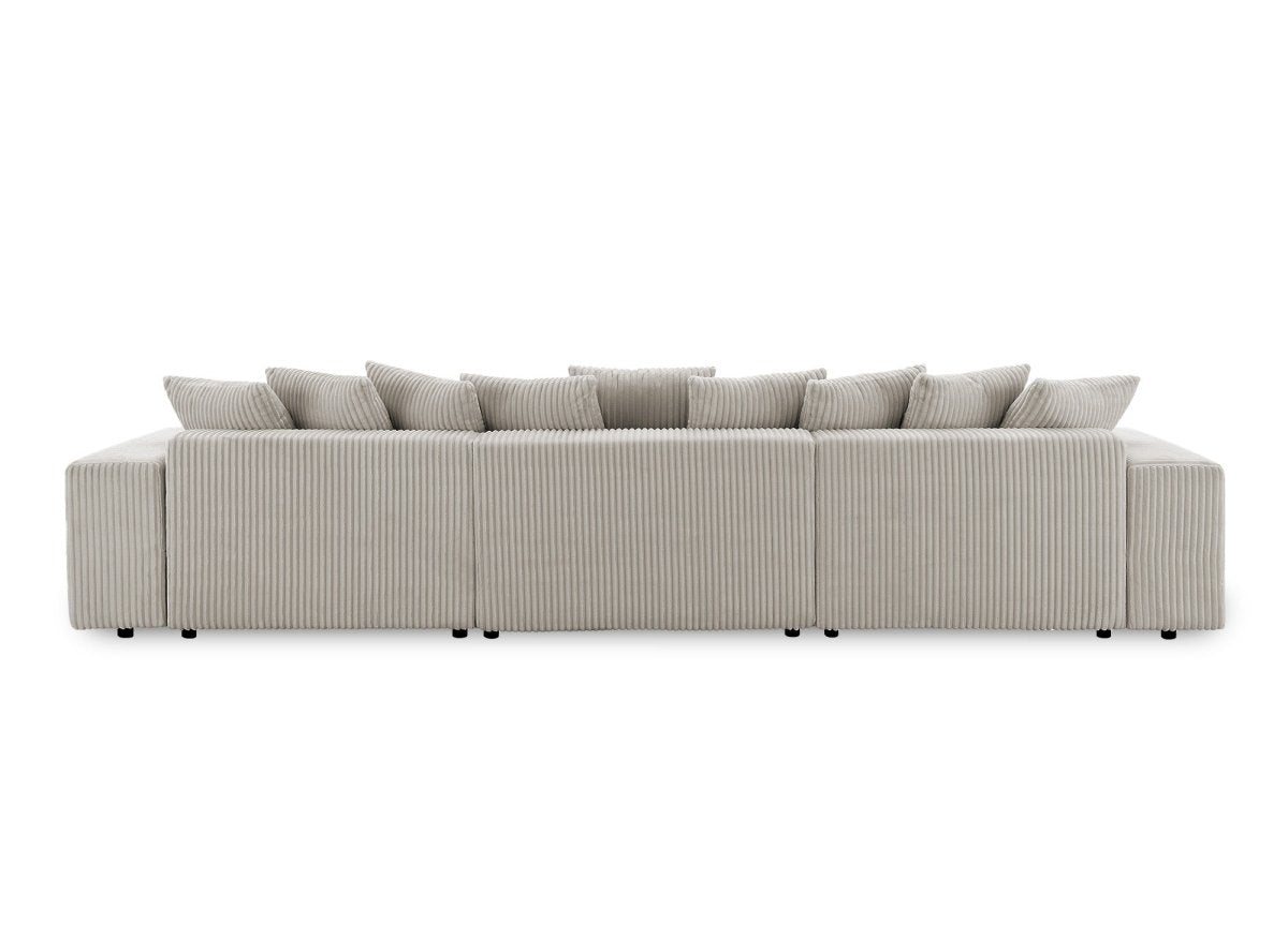 Canapé panoramique réversible convertible avec coffre en velours côtelé épais taupe NOELIA - DécoInParis