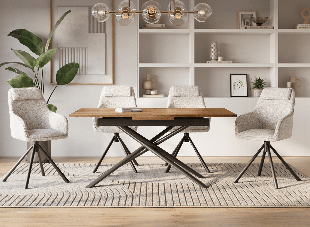 Chaise pivotante avec accoudoirs effet peau de mouton beige AGNES - DécoInParis