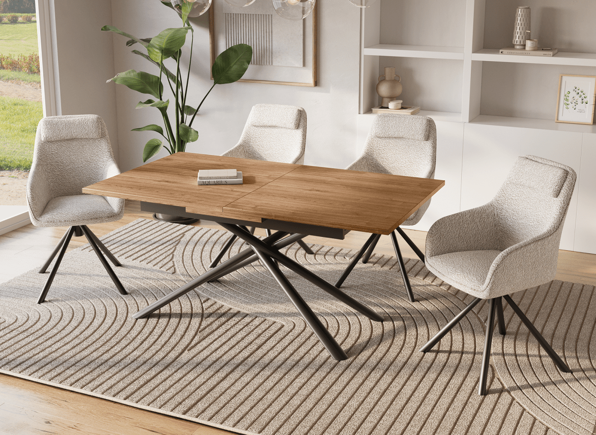 Chaise pivotante avec accoudoirs effet peau de mouton beige AGNES - DécoInParis