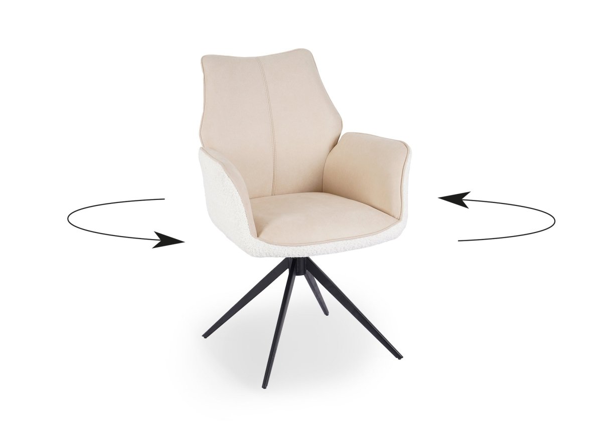 Chaise pivotante avec accoudoirs en velours et tissu bouclette beige ISALIE - DécoInParis