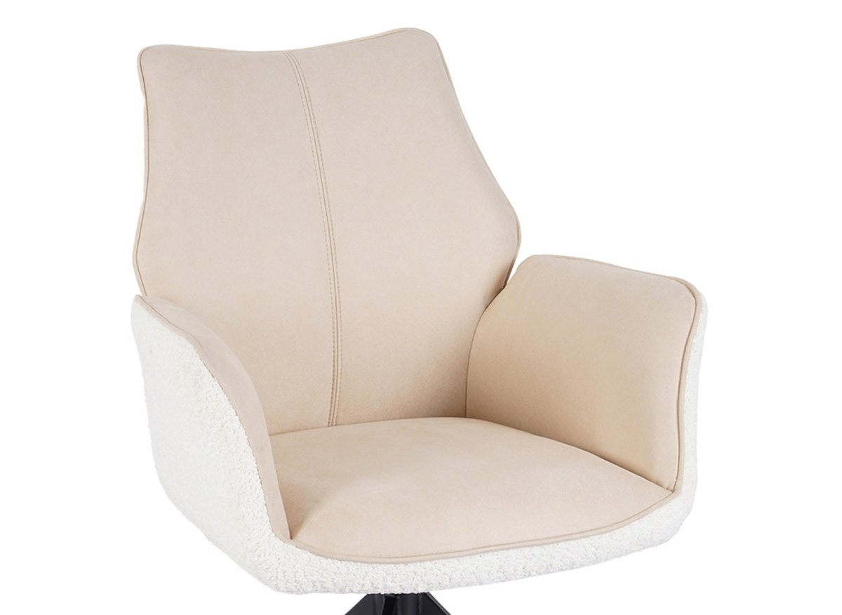 Chaise pivotante avec accoudoirs en velours et tissu bouclette beige ISALIE - DécoInParis
