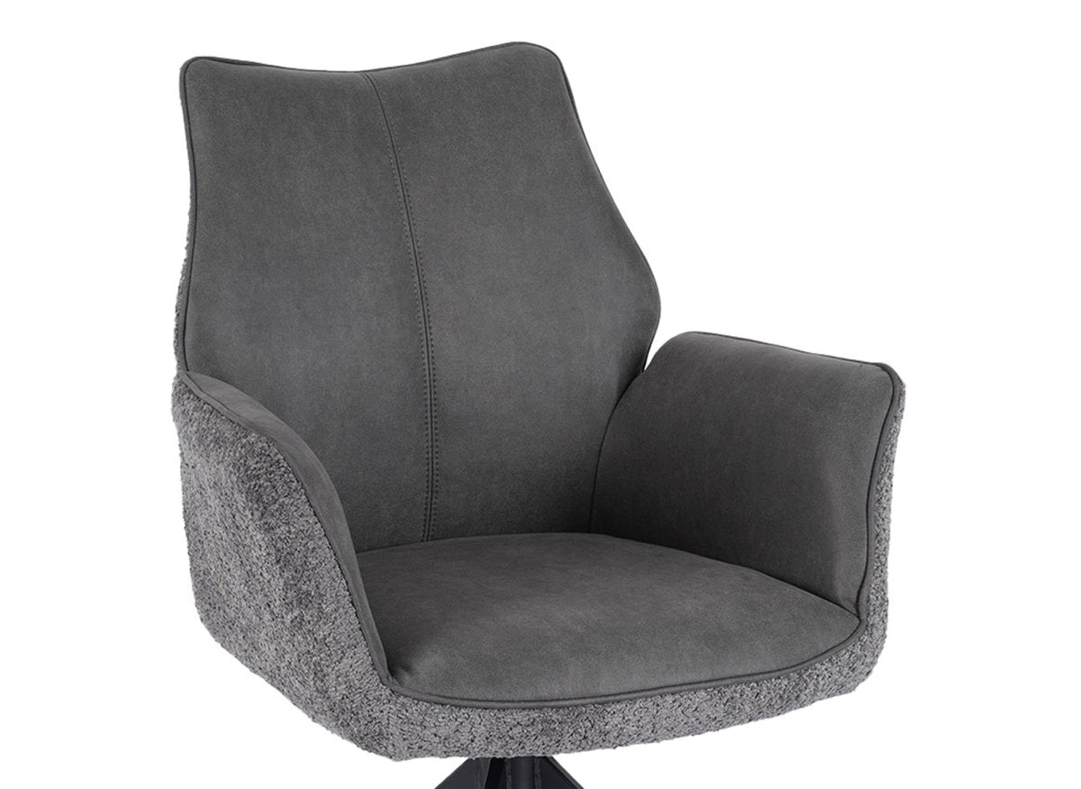 Chaise pivotante avec accoudoirs en velours et tissu bouclette gris ISALIE - DécoInParis