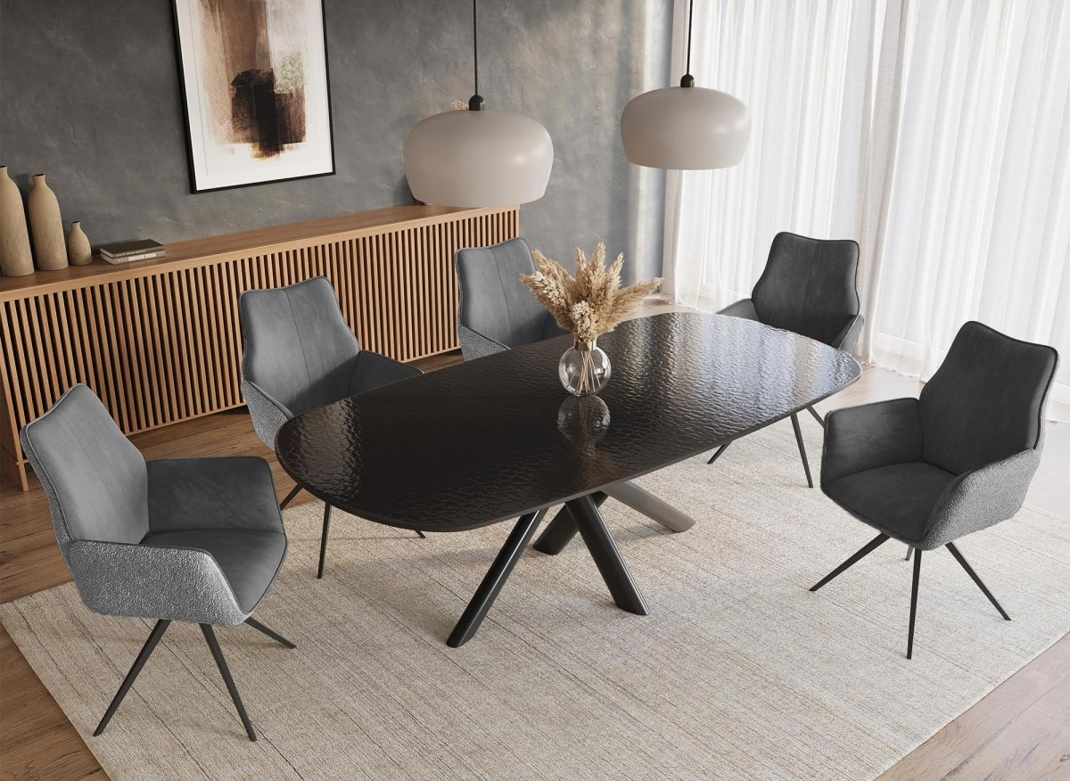 Chaise pivotante avec accoudoirs en velours et tissu bouclette gris ISALIE - DécoInParis