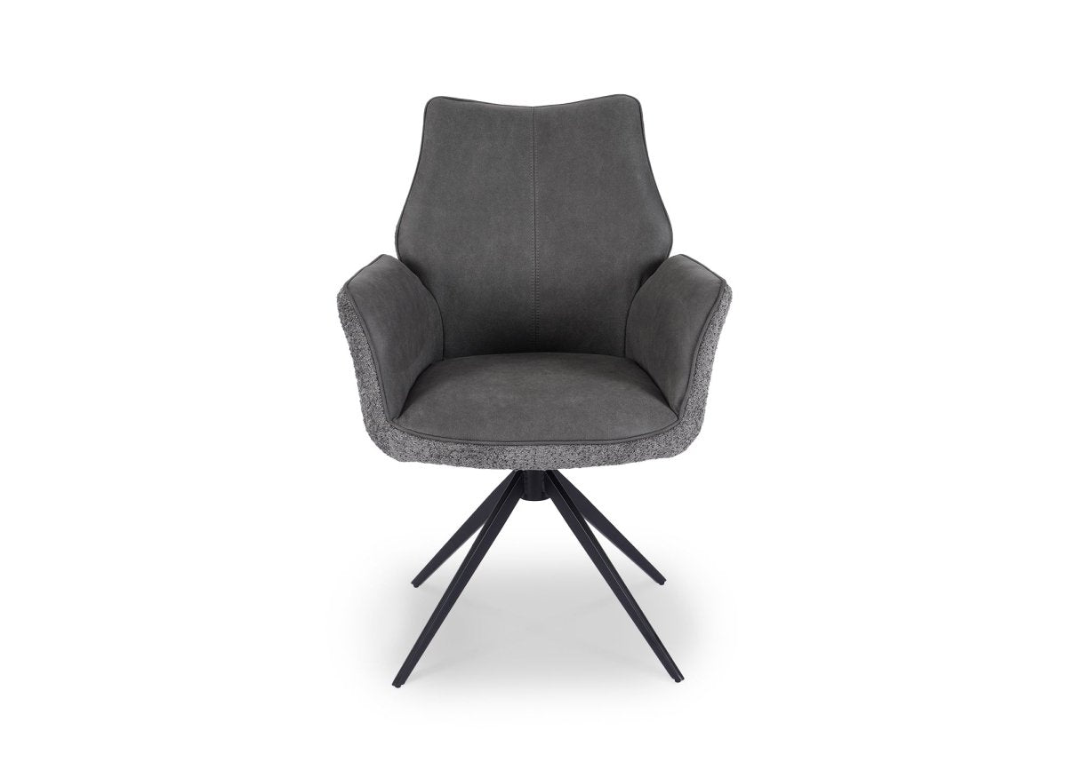 Chaise pivotante avec accoudoirs en velours et tissu bouclette gris ISALIE - DécoInParis