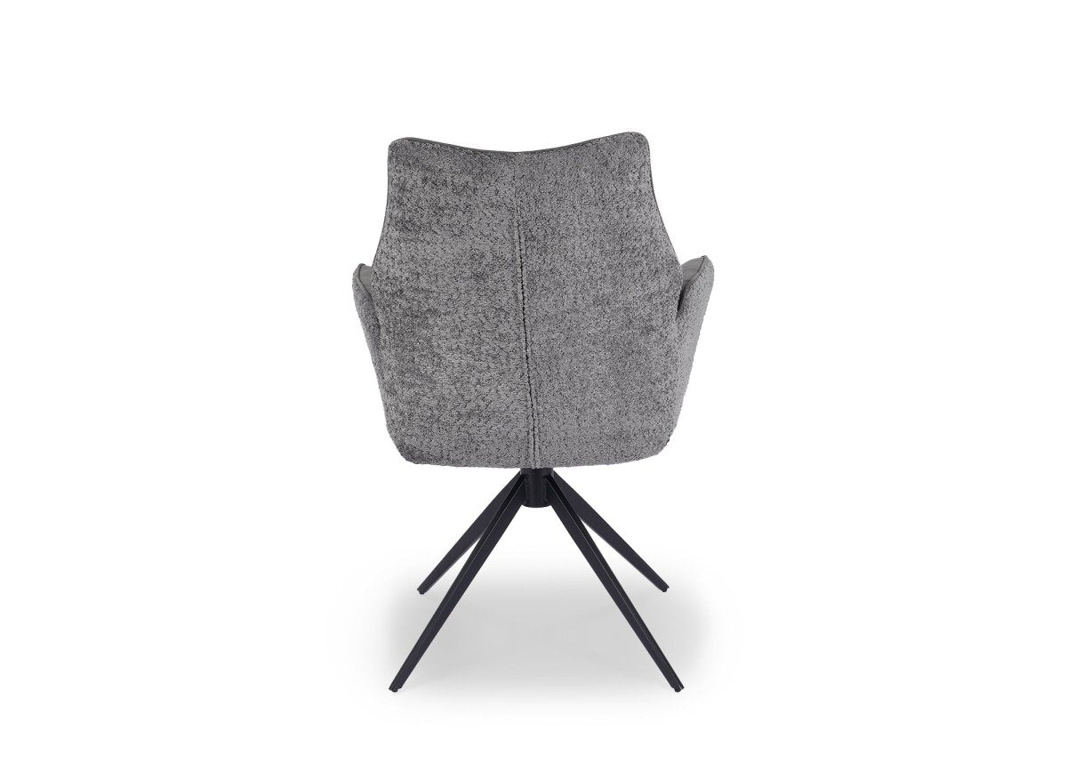 Chaise pivotante avec accoudoirs en velours et tissu bouclette gris ISALIE - DécoInParis