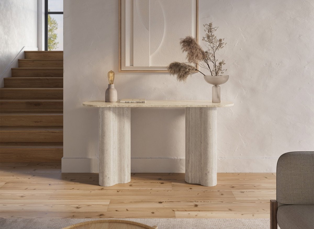Console en marbre composite beige pieds forme organique VANINA - DécoInParis
