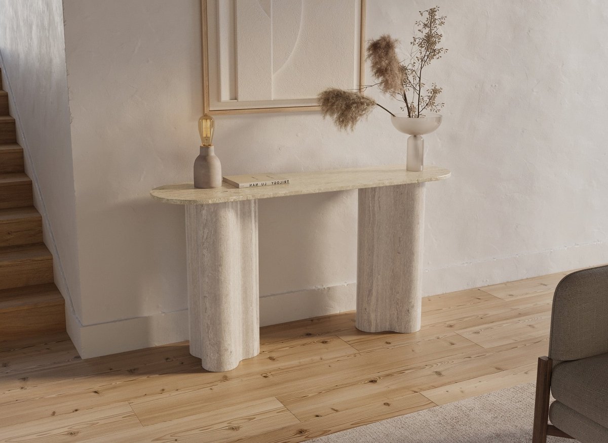 Console en marbre composite beige pieds forme organique VANINA - DécoInParis