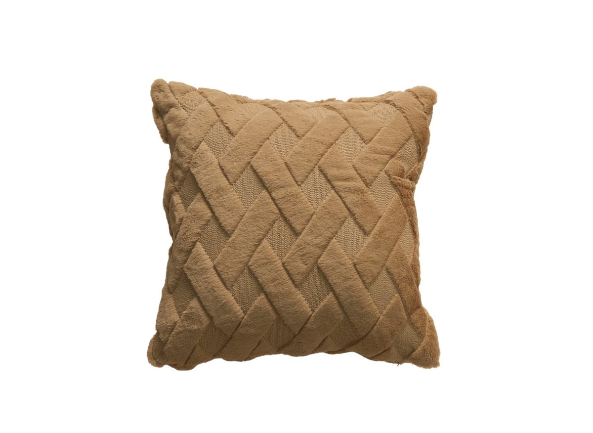 Coussin carré 45x45 cm en tissu à poils effet graphique marron MADALA - DécoInParis