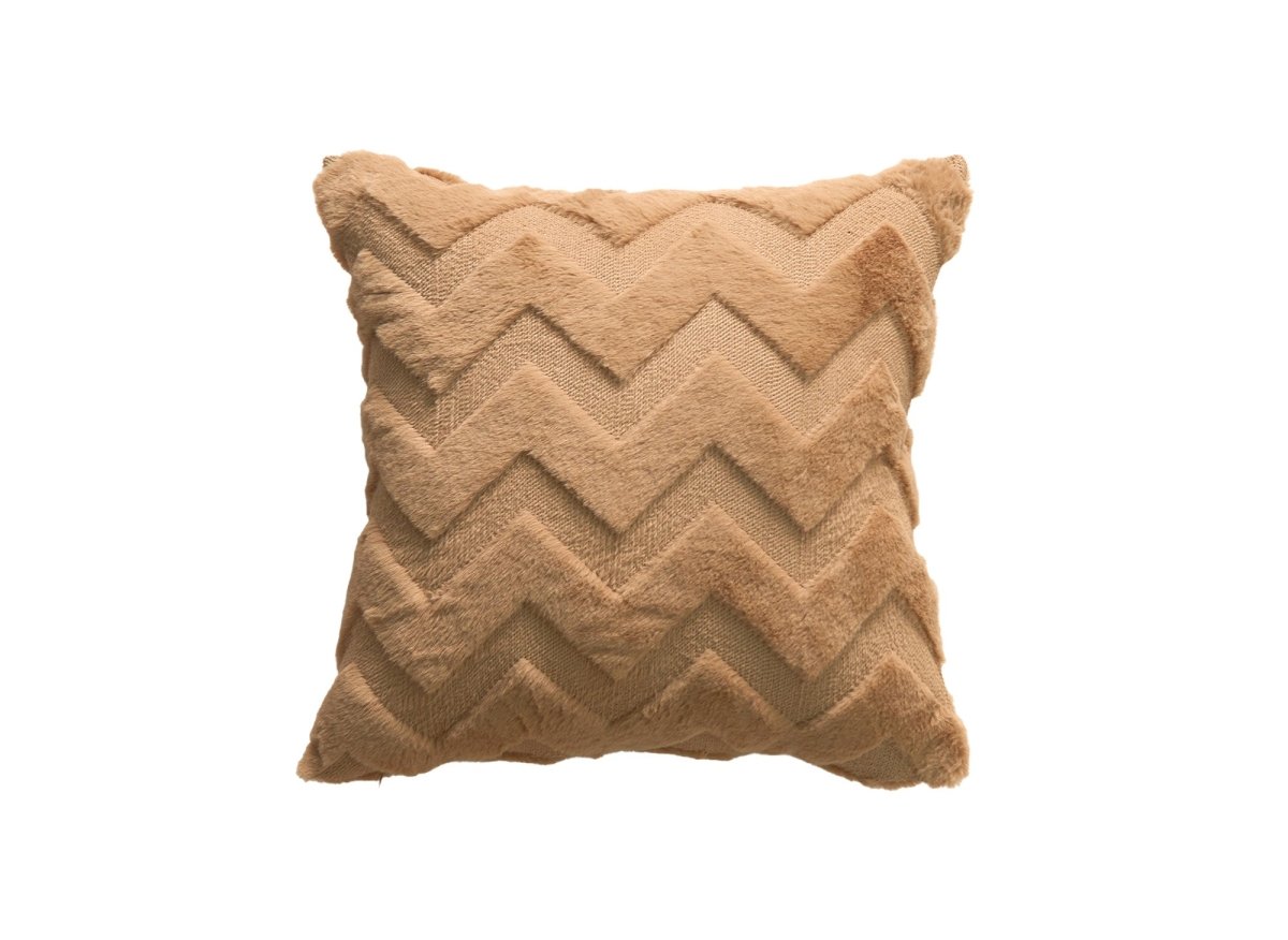 Coussin carré 45x45 cm en tissu doux motif chevron marron HARRY - DécoInParis