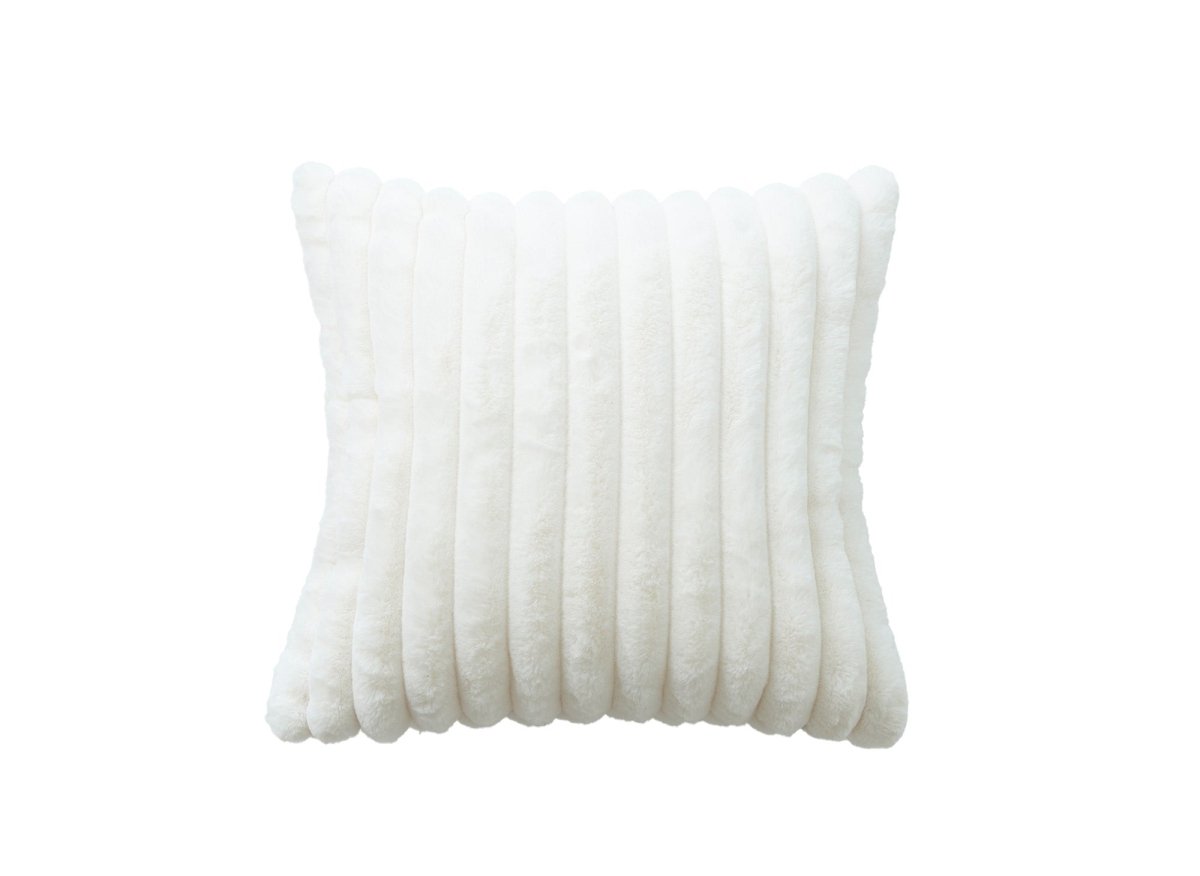Coussin carré en velours côtelé effet fourrure blanc écrue 45x45 cm URBAIN - DécoInParis