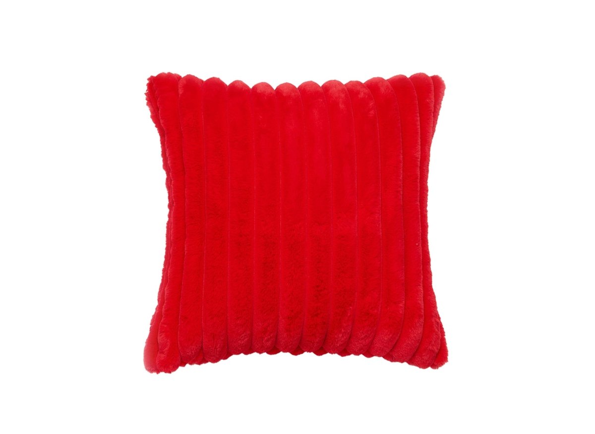 Coussin carré en velours côtelé effet fourrure rouge 45x45 cm URBAIN - DécoInParis