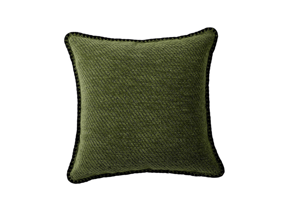 Coussin vert olive à rayures et surpiqûres noires 45x45 cm ZIGGY - DécoInParis