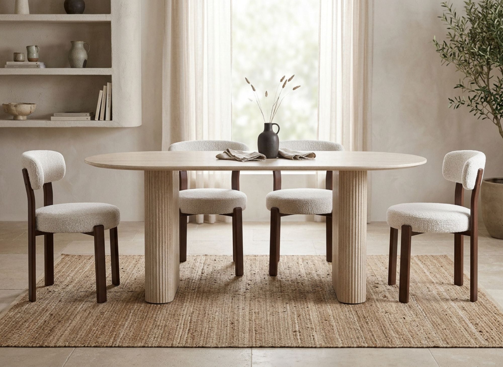Table à manger ovale en marbre composite beige 6 personnes ELMA