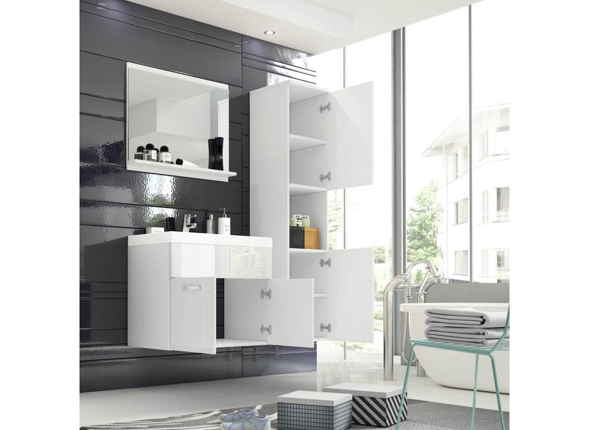 Ensemble meubles salle de bain design suspendu - Blanc laqué HARMONY - DécoInParis