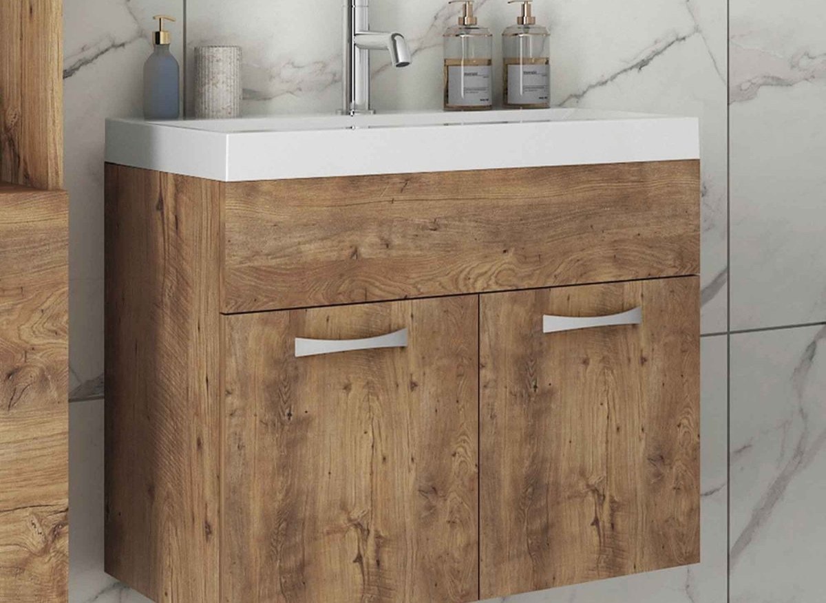 Ensemble meubles salle de bain design suspendu - Bois clair HARMONY - DécoInParis