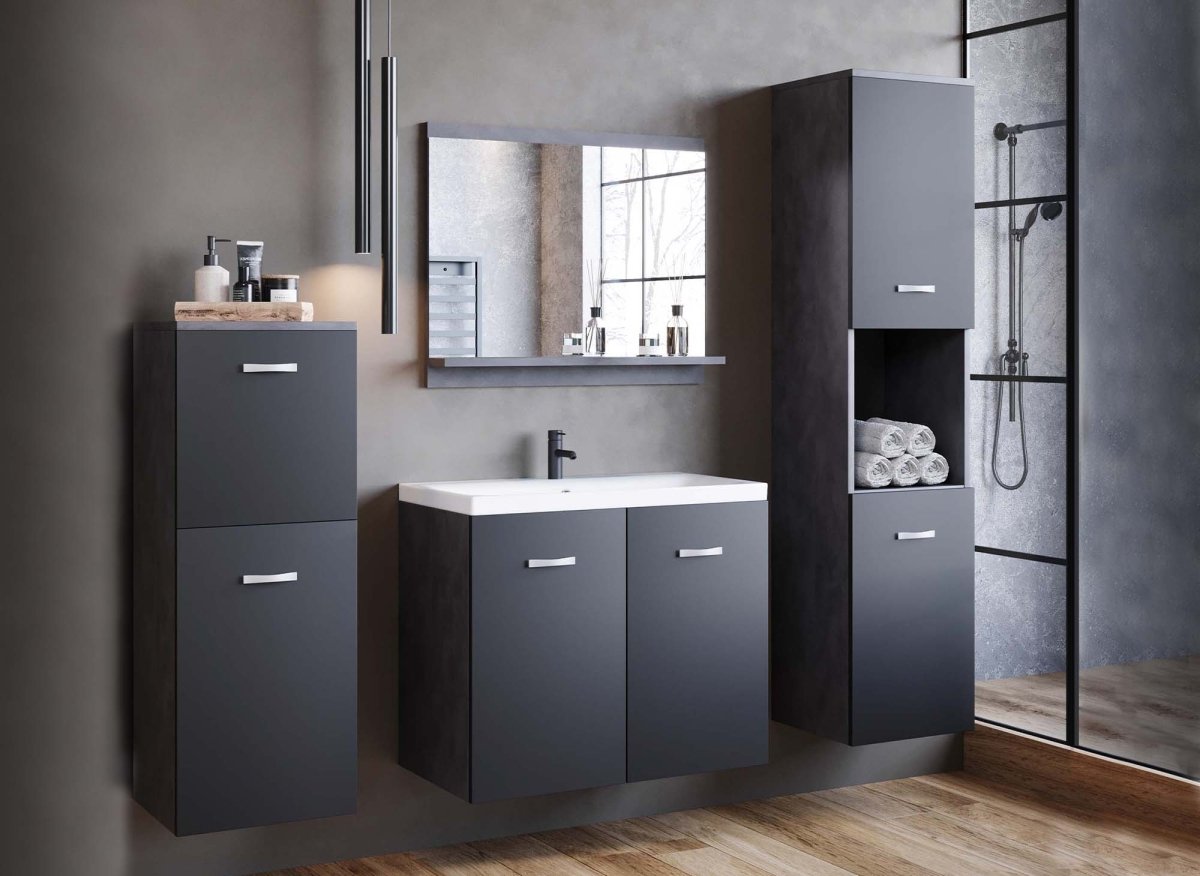 Ensemble meubles salle de bain design suspendu - Gris anthracite et noir ALBY - DécoInParis