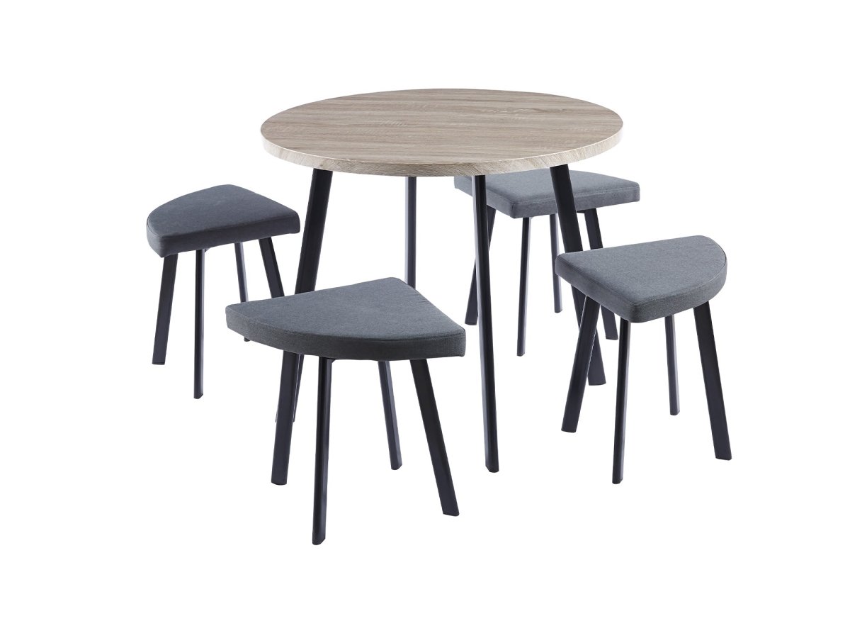 Ensemble table à manger en bois gris clair avec 4 tabourets gris IRINA - DécoInParis