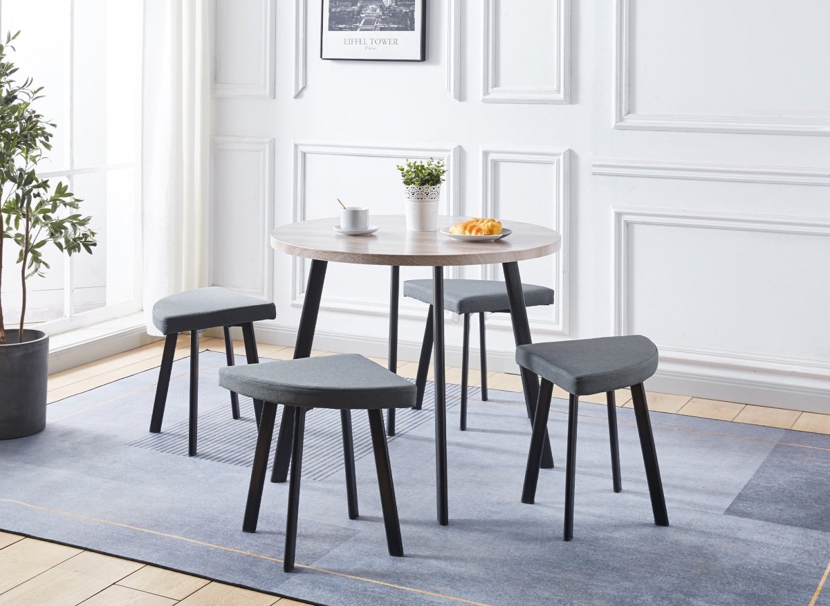 Ensemble table à manger en bois gris clair avec 4 tabourets gris IRINA - DécoInParis