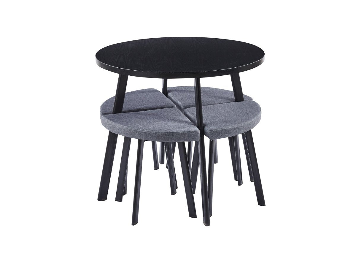Ensemble table à manger en bois noir avec 4 tabourets gris IRINA - DécoInParis