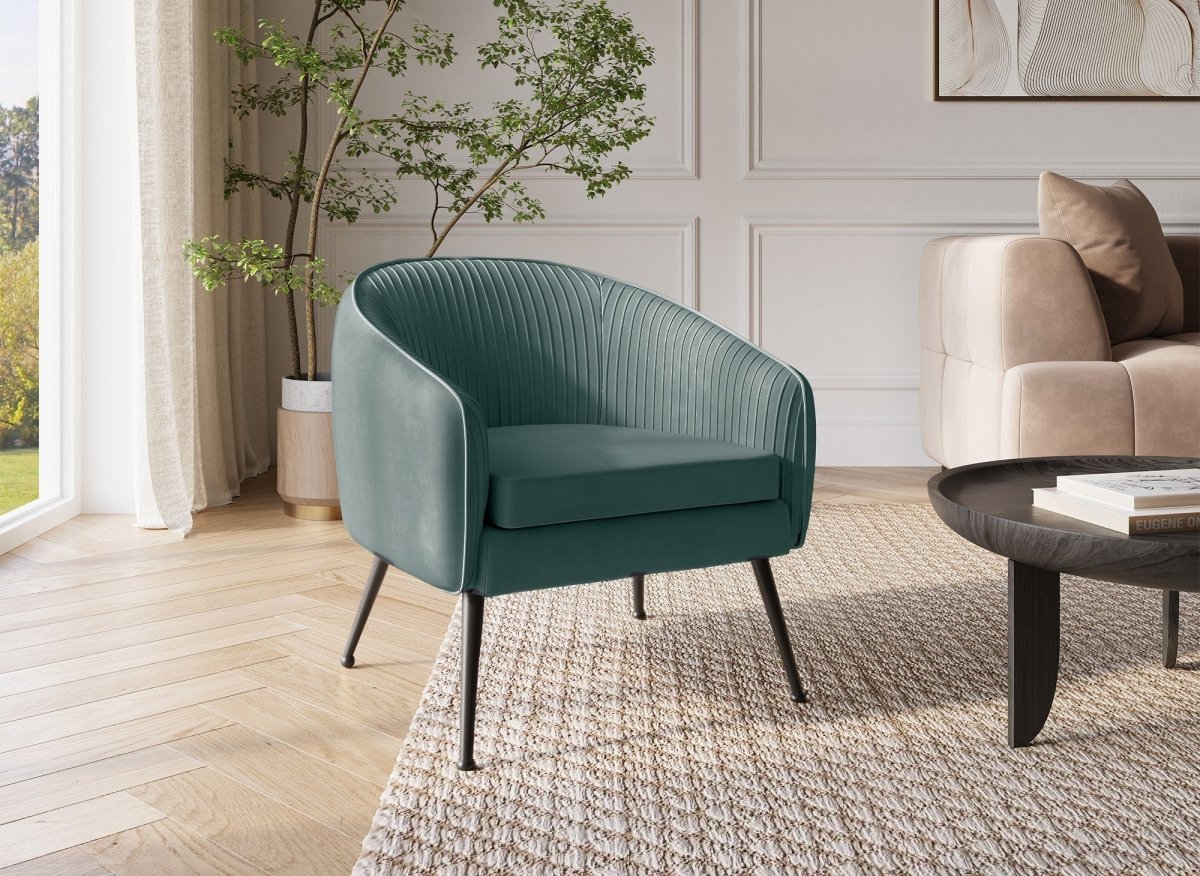 Fauteuil cabriolet en velours vert d'eau pieds noir TRECY - DécoInParis