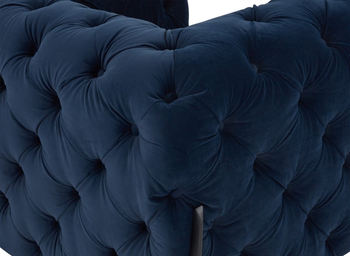 Fauteuil capitonné chesterfield velours bleu CARMEN - DécoInParis