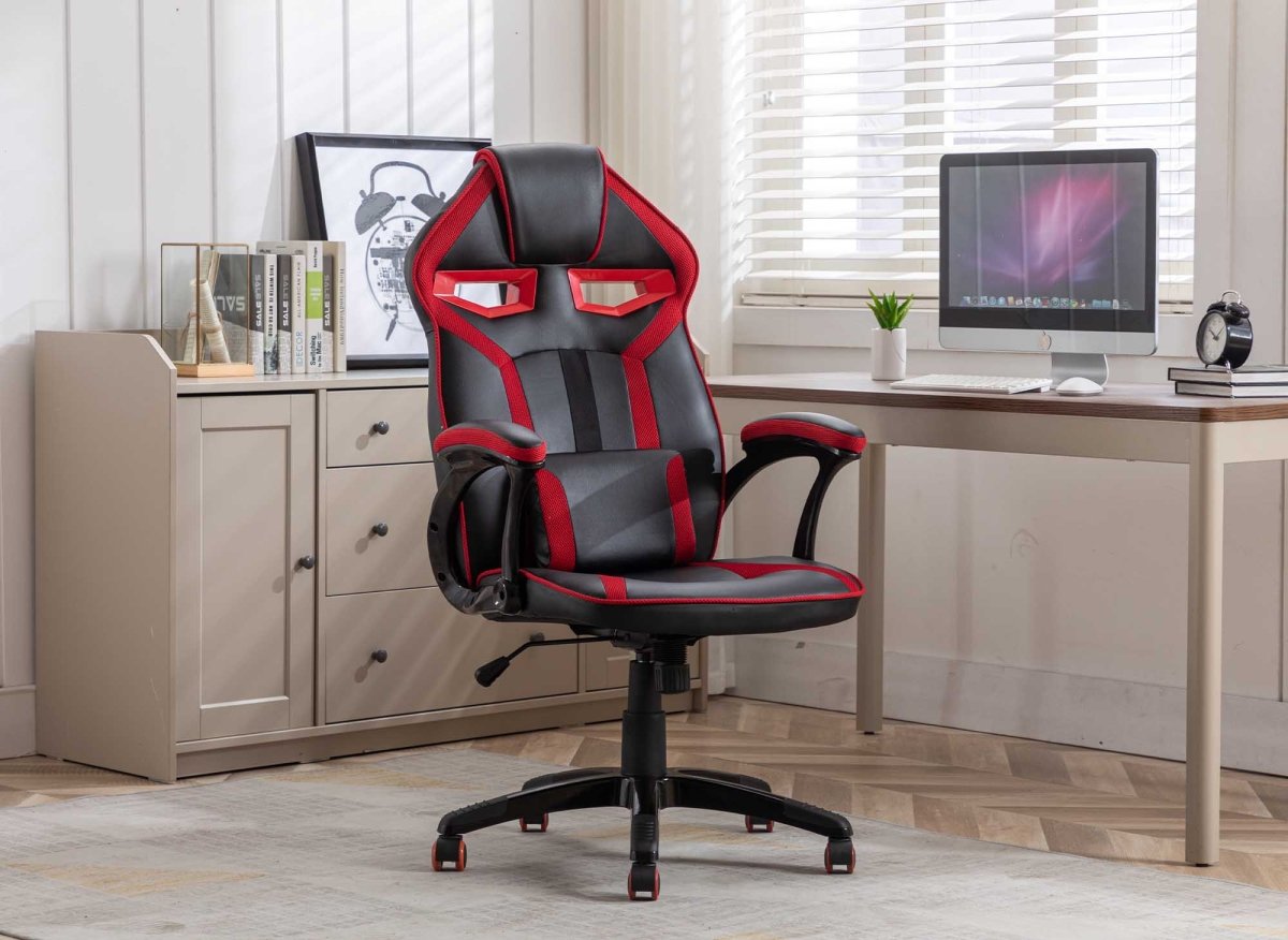 Fauteuil de bureau gaming en simili cuir noir et rouge ZONA - DécoInParis