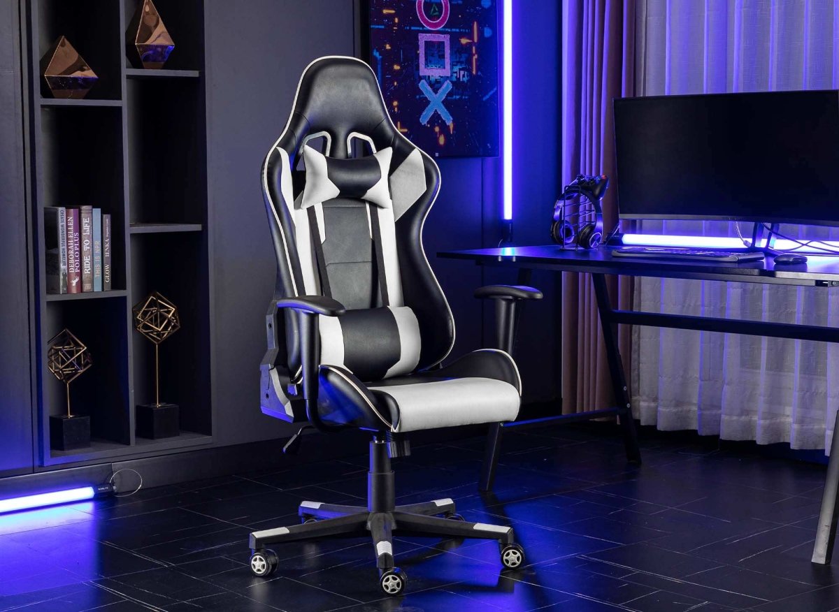 Fauteuil gaming en simili cuir noir et blanc LYHAM - DécoInParis