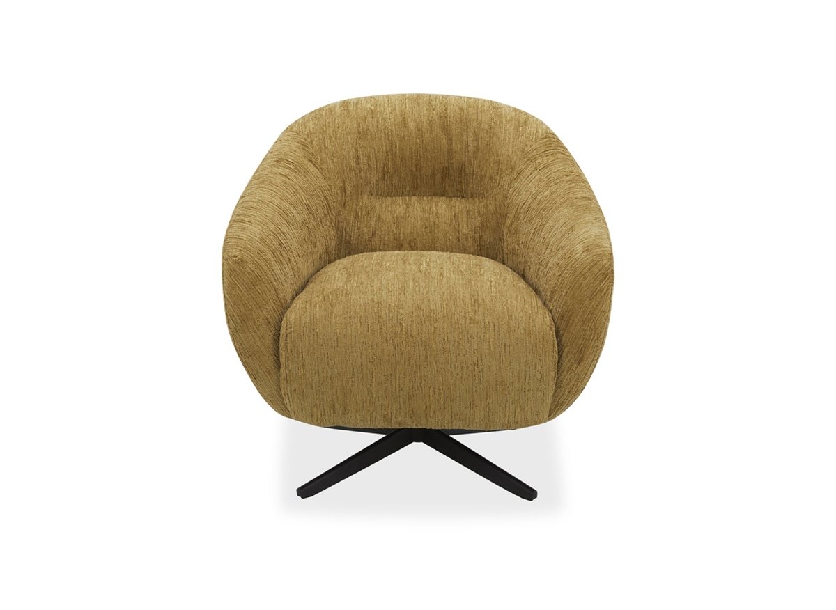 Fauteuil pivotant en velours chiné jaune moutarde ALEZIO - DécoInParis