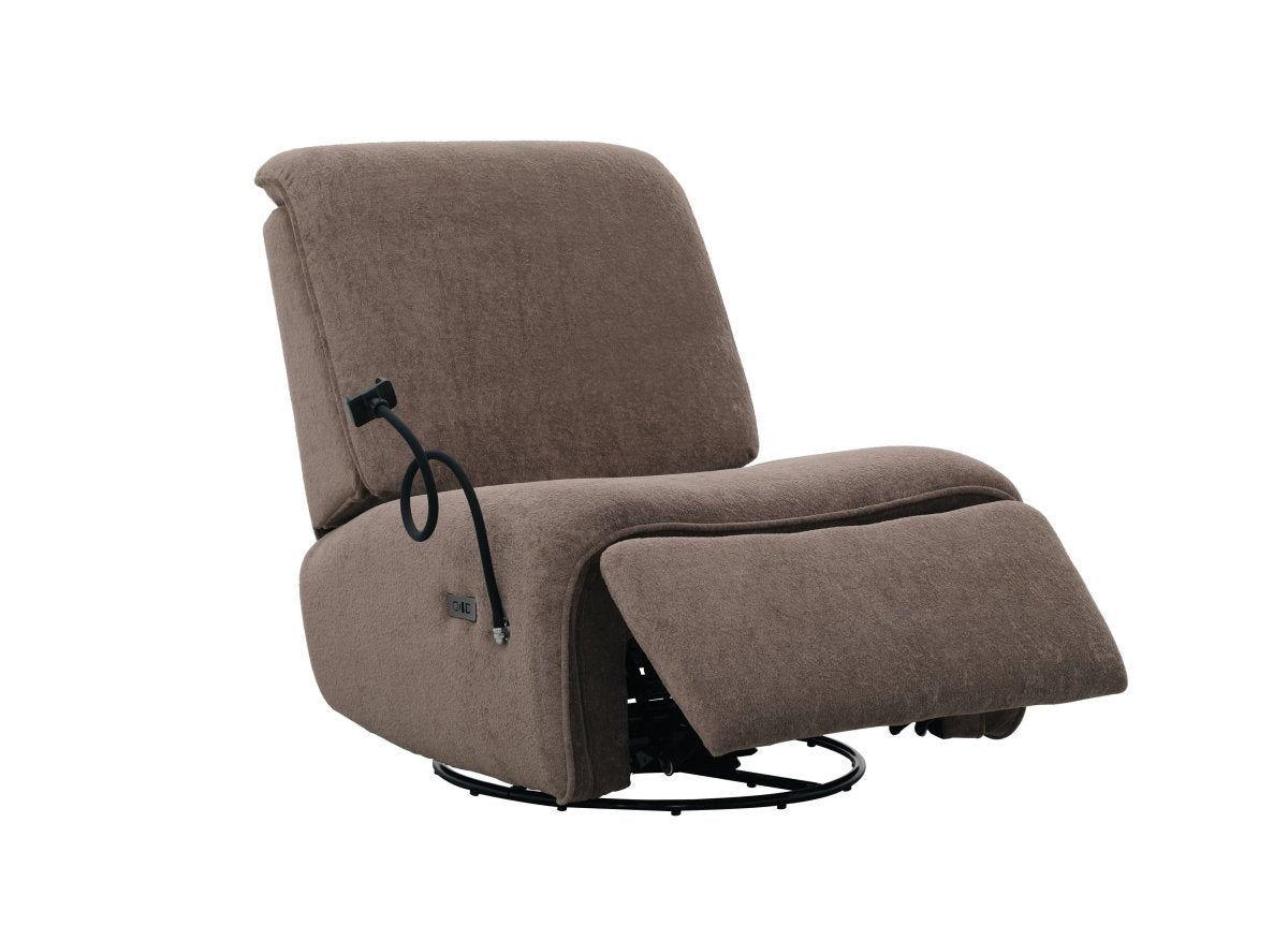 Fauteuil relax électrique en tissu à poils doux taupe PAOLO - DécoInParis