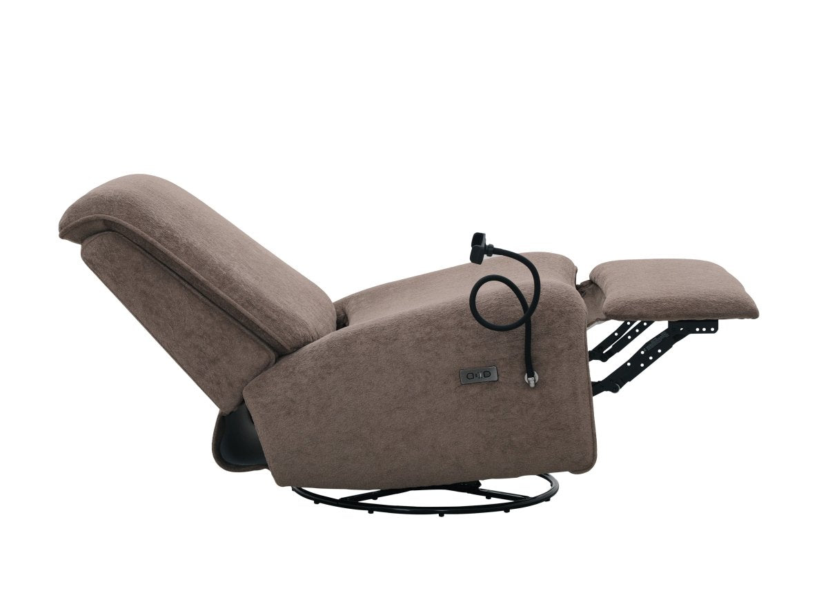 Fauteuil relax électrique en tissu à poils doux taupe PAOLO - DécoInParis