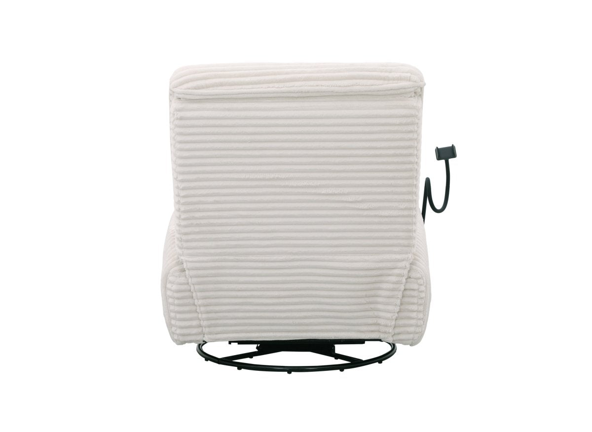 Fauteuil relax électrique en velours côtelé blanc écru PAOLO - DécoInParis