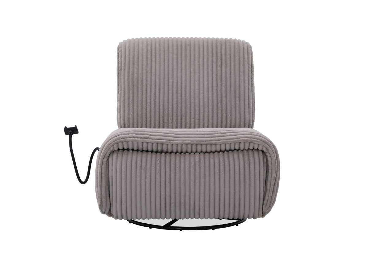 Fauteuil relax électrique en velours côtelé gris PAOLO - DécoInParis